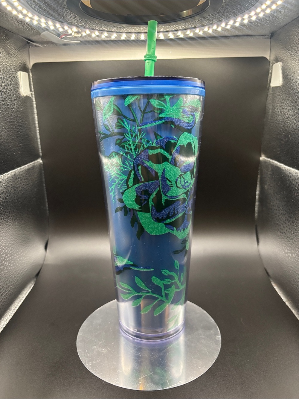 NWT Starbucks Midnight Garden Glitter floral blue green 24oz